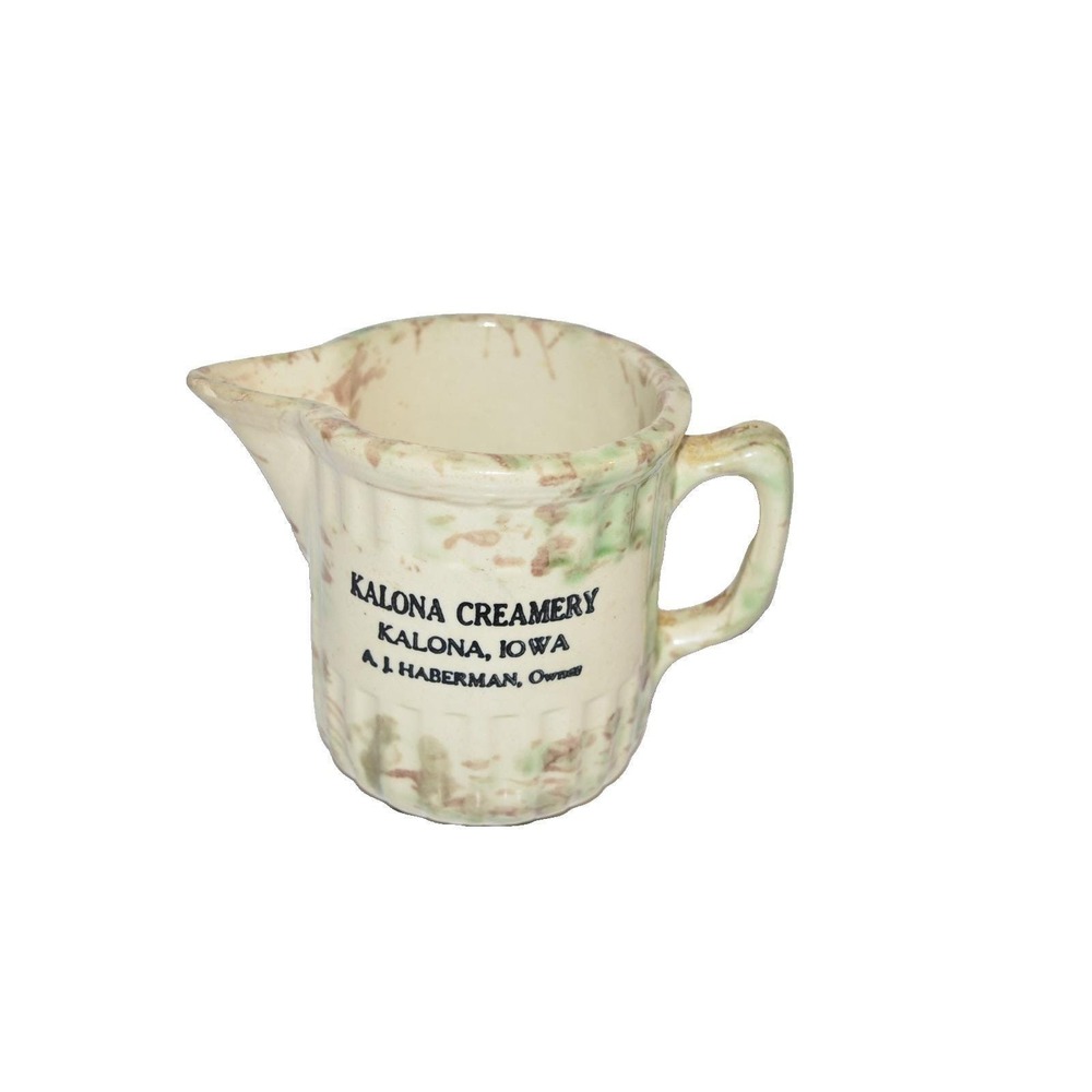 Kalona Creamery Ceramic Pitcher Pottery Ribbed design OOAK Unique Handle Iowa